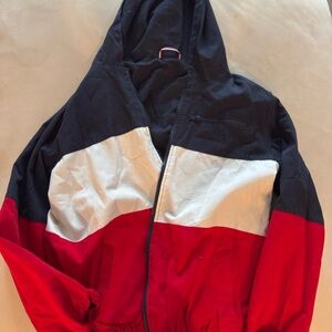Brandy Melville Red, White and Blue Hooded Jacket